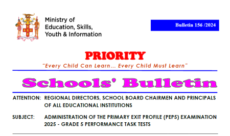 PRIORITY BULLETIN 156 – 2024 – ADMINISTRATION OF THE PRIMARY EXIT PROFILE (PEP5) EXAMINATION 2025 – GRADE 5 PERFORMANCE TASK TESTS